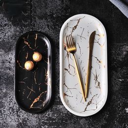 Nordic Marbled Ceramic Oval Plate Western Dish Dessert Plate Jewellery Storage Tray Tableware Accessories Sushi Seafood Dish 201217