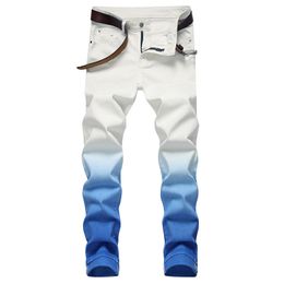 Hanging Dye Gradually Blue Stretch Slim-fit Jeans 2022 High Street Personality Fashion Casual White Pants