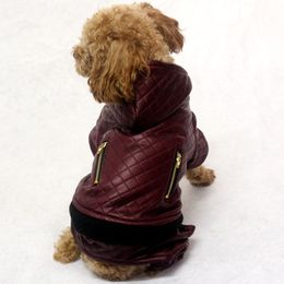 New Design Leather Pet Dog Clothes Winter Detachable Two -Piece Set Dog Coat Jacket Warm Four Legs Hoodie Dog Apparel Pet Clothing279m