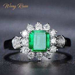 Wong Rain Vintage 100% 925 Sterling Silver Emerald Gemstone Wedding Engagement Diamonds White Gold Ring Fine Jewelry Wholesale Y200321