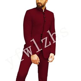 Custom-made Single breasted Groomsmen Mandarin Lapel Groom Tuxedos Men Suits Wedding/Prom/Dinner Best Man Blazer(Jacket+Pants+Tie) T292