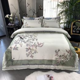 Birds Plant print 800TC Egyptian Cotton Silky Duver cover Bed set Luxury Bedding Set Queen King size Bed sheet set Pillow shams T200706
