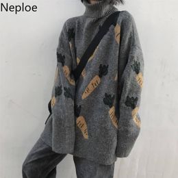 Neploe Carrot Pattern Women Sweater Winter Korean Turtleneck Full Sleeve Pullovers Loose Fashion Knitted Female Sweaters 80398 201130