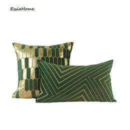 ESSIE HOME Green Velvet Forest Green Rich Green Gold Embroidery Cushion Cover Pillow Case For Sofa Home Decor Sofa Pillow Throw 201123