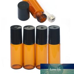 5ml Amber Glass Roll on Bottles Aromatherapy Essential Oil Roller Bottles with Metal Ball & Brushed Cap 6pcs