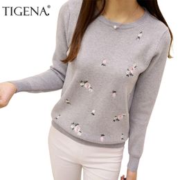 TIGENA Floral Embroidery Sweater Women Winter Long Sleeve Knitted Sweaters And Pullovers Female Knitted Jumper Lady Clothes 201030