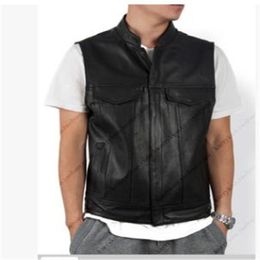 Pu Male Streetwear Leather Jacket Hot Sale Vest Mens Sleeveless Punk Pocket Loose Fit Black Brand Motorcycle Waistcoat Coats 201120