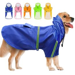Large Dog Waterproof Raincoat Clothes with Hood Reflective Jumpsuit For Big Medium Small Dogs Golden Retriever Outdoor Labrador 201109