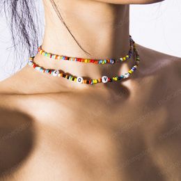 2pcs/set LOVE Bohemian Handmade Rainbow Beads Choker Necklace Boho Candy Bead Women Fashion Jewellery