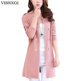 VISNXGI Women Casual Long Knitted Cardigan Autumn Jacket Fashion Ladies Loose Solid Colour Button Design Sweater Jacket Pink 4XL