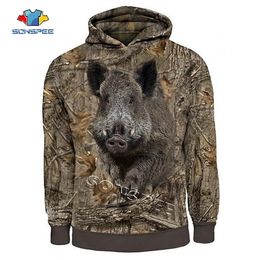 SONSPEE Camo Long Sleeve Hooded Shirts 3D Printing Hoodie/Sweatshirt/Zipper Man Women Jungle hunting Wild Boar tops C1117