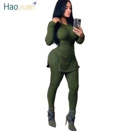 ZOOEFFBB Sexy Two Piece Knitted Set Women Rave Clothing Long Top and Bodycon Pant Suit 2 Piece Fall Winter Outfits Matching Sets