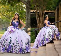 2021 Lilac Green Purple Embroidered Quinceanera Dresses Ball Gown Sweet 16 Dress For Womens Strapless Lace-up Flowers Graduation Formal Dres