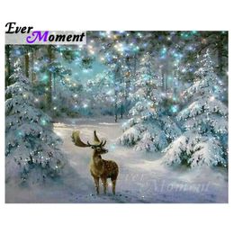 Ever Moment 5D DIY Diamond Painting Deer Elk Diamond Mosaic Picture Of Rhinestones Christmas Trees Gift Home Decor ASF1053 201112