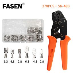 Wire Terminals Crimping Pliers Tool AWG26-16 270 Pcs 2.8mm 4.8mm 6.3mm Male/Female Wire Spade Connectors Terminals Crimper Kit Y200321