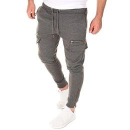 Mens Pants Streetwear Men Zip Up Pockets Long Casual Solid Colour Trousers Slim Fit Sweatpants Skinny Joggers