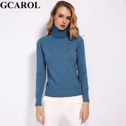 GCAROL Women 30% Wool Turtleneck Slim Sweater Fall Winter Jumper Render Knit Basic Pullover Solid Colour OL Lady Knitted Tops 2XL 201221