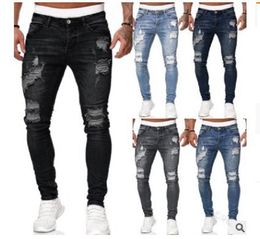 Mens Novo 5 Cores Jeans rasgados Moda Slim Denim Pants Calças de Rua Hipster Cowboy Calças S-3XL Dropshipping