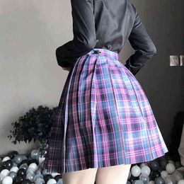 YBYR Women Kawaii Skirt Harajuku Plaid Preppy Pleated Skirts Cute A-line Mini Skirt Japan Students School Uniforms Faldas Ladies G220309