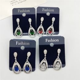 Fashion luxury ins sparkling copper diamond zirconia water drop classic style pendant stud earrings for woman girls lead and nickel free