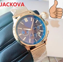 Men's famous table watch 44mm multi-functional japan quartz movement Chronograph Watches Full Stainless Steel Mesh High Quality Waterproof Wristwatch