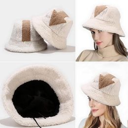 Wide Brim Hats Ladies Fashion Hip Hop Warm Lamb Wool Gorros Fishing Caps Faux Fur Arrowhead Symbol Bucket Women Winter Drop