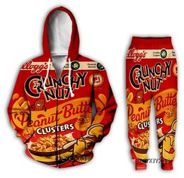 New Womens/Mens Candy Snack Bag Chocolate Sauce Funny 3D All Over Print Tracksuits Zipper+joggers Pants Suit E18