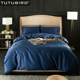 TUTUBIRD-Solid Egyptian Cotton bedding sets bed linen sheets 100% Natural cotton Roy blue red blond purple bedclothes 4pcs T200706