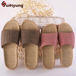 Suihyung Women Slippers Ladies Flax Casual Slides 6 Colours Summer Linen Belt Female Sandals Flip Flops Lovers Indoor Floor Shoes Y1124