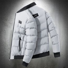 Mens Parka Coat Thick Cotton-Padded Jacket Stand Collar Warm Bomber Jacket Mens Winter Casual Slim Jacket Outwear Sport Coat 201027