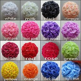 6" 15 CM Artificial Rose Silk Flower Kissing Balls White Flowers Ball For Christmas Ornaments Wedding Party Decoration 16 Color