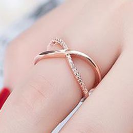 New Charm Fashion Gold Zircon Stone Open Ring Fashion Simple Smooth Crossover Ring Big Letter X Gift for Women Party Wedding Jewellery
