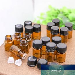 100pcs Small Amber Essential Oil Bottle with Plastic Lid,1ml Glass Bottle, Mini Brown Glass Vials,Mini Glass Container