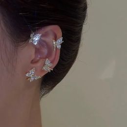Silver Plated Metal Butterfly Ear Clips Dangle Earring Without Piercing For Women Sparkling Zircon Ear Cuff Clip Earrings Wedding Jewelry