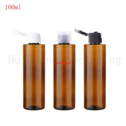 50pcs 100ml Flip Screw Cap Bottle,Brown Plastic Cosmetic Container,Small Essential Oil Bottle,Amber Empty Liquid Vialsgood package
