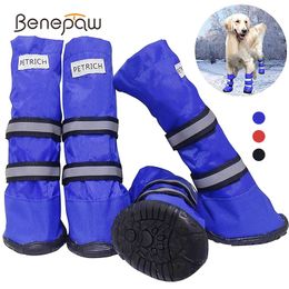 Benepaw Durable Waterproof Medium Big Dog Boots Winter Comfortable Adjustable Reflective Nonslip Snow Rubber Sole Pet Shoes 201029