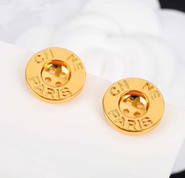 Luxury quality small round button with hollow design charm words stud earring for women wedding Jewellery and drop with pearl box stamp PS3517