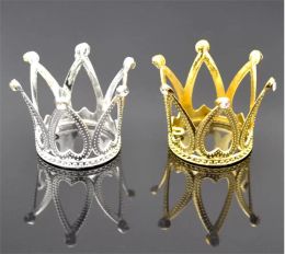 Garden Home Party Decoration Candle Holders Crown Cake Topper Vintage Tiara Toppers Baby Shower Birthday Decoration Gold Silver Small for Boys & Girls