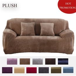 Thicken Plush Sofa Cover for Living Room Elastic L Shape Corner Stretch Couch Covers Sectional Velvet Slipcover Winter Decor 201222