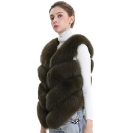 Women Natural Real Fox Fur Vest Autumn Winter Ladies 4 Strips Gilet Sleeveless Genuine Fur Coat Female Real Fur Vest Waistcoat 201103