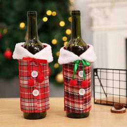 Christmas Wine Bottle Cover with Bow Plaid Linen Bottle Clothes Fluff Creative Xmas Wine Bottle Cover Fashion Christmas Decoration ZY490