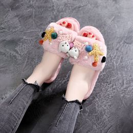 Women's winter cotton flat bottomed antiskid thermal wool ox tendon sole slippers X1020