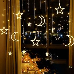 3x3 3x2 2x2 3X1M Christmas Icicle Curtain LED String lights 2.5M Stars /3.5M Moon Garland Fairy Lights For Home Xmas Decor light Y201020