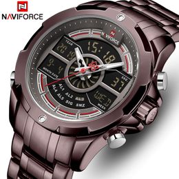 NAVIFORCE Men Watch Top Brand Stainless Steel Mens Watches Analog Digital Quartz Wristwatch Men Sports Clock Relogio Masculino T200113