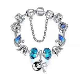 17-21CM romantic charm bracelet heart charms swan beads Travel plane pendant fit for snake chain DIY Jewellery as gift