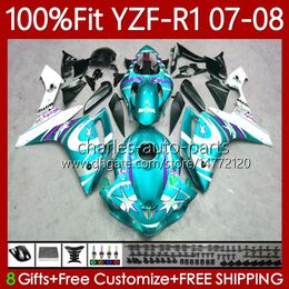 Injection mold 100%Fit For YAMAHA Body YZF1000 Cyan white YZF-R1 YZF R1 1000CC 2007-2008 Bodywork 91No.117 YZF R 1 1000 CC 2007 2008 YZF-1000 YZFR1 07 08 OEM Fairing Kit