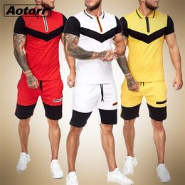 Fashion T-shirt Shorts Set Men Summer 2pc Tracksuit+Shorts Sets Beach Mens Casual Tee Shirts Set Sportswears Plus Size 201201