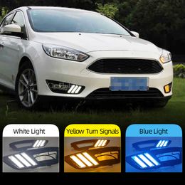 1 Pair Car LED Daytime Running Light Yellow Turn Signal Function Waterproof DRL Lamp For Ford Focus 3 Mk3 2015 2016 2017 2018