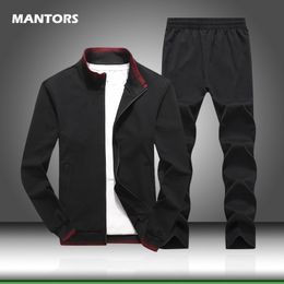 Two Piece Set Men's Tracksuits Spring Autumn Solid Colour Men Set Brand Sportswear Jacket+Pants Sweatsuits Plus Size Clothing 5XL 201114