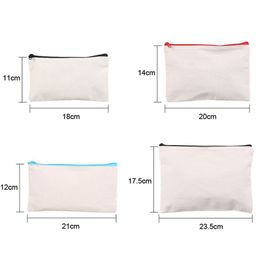 4 Size Blank Canvas Zipper Pencil Cases Pen Pouches Cotton Cosmetic Bags Makeup Bags Mobile Phone Clutch Bag Organiser LX3309